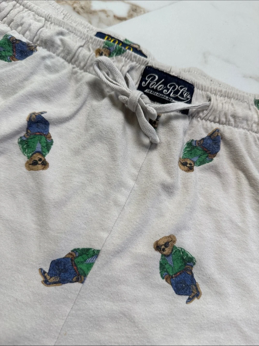 Polo Ralph Lauren Men's White Polo Bear Graphic Jersey Sleep Shorts Sz XL Trendy